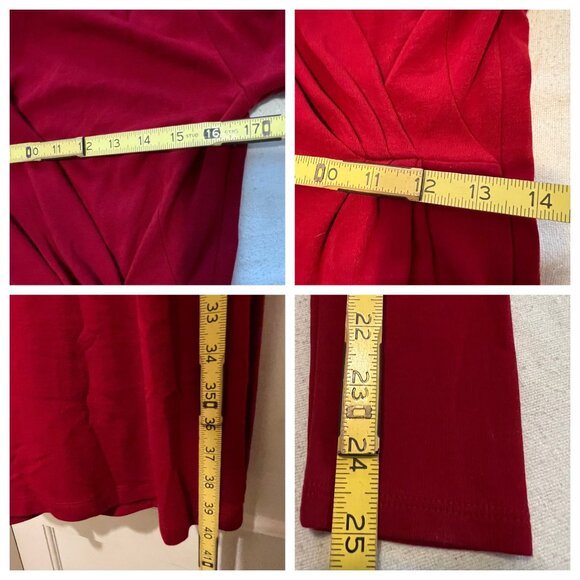 Ann Taylor Size 6 Red Dress Body Con Hidden Side Zip Long Sleeves Foe wrap skirt - Picture 4 of 16